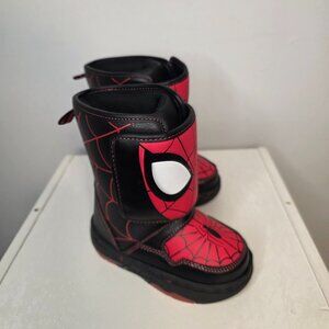 Marvel Spiderman Kids Light Up Black Red Boots Size 6